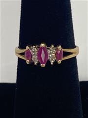 10K Women's Marquise Cut Ruby and Diamond Ring Yellow Gold 1.6g Size 6